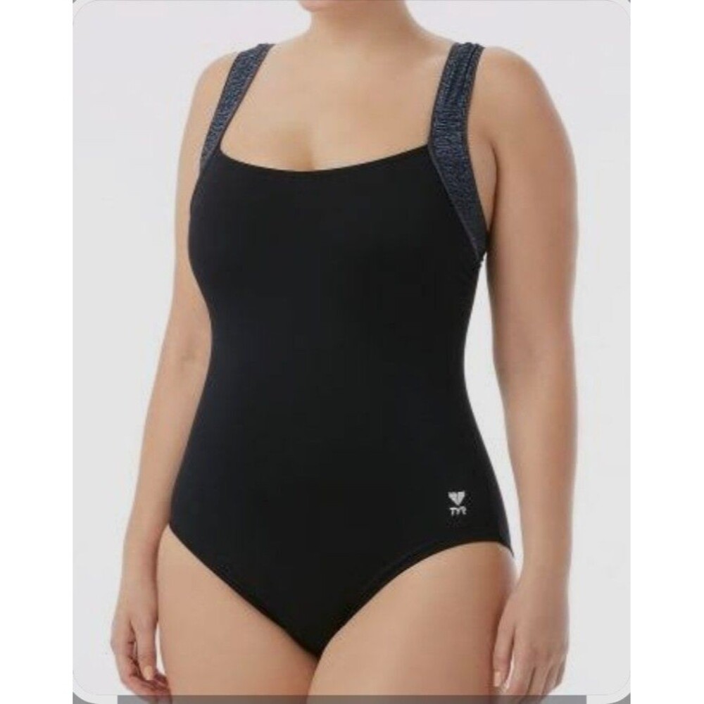 TYR Women's Durafast Elite Black Mantra Square Neck Control Fit Swim Sz 10 New